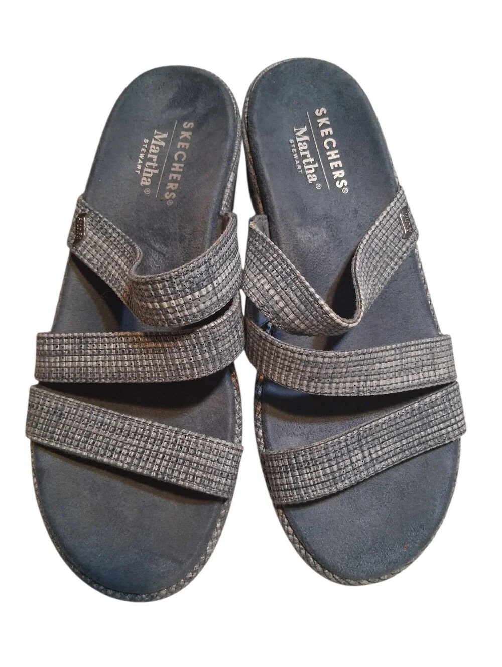 Skechers x Martha Stewart Grey Woven Strappy Wedge Sandals Women’s Size 9